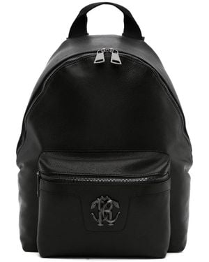 Roberto Cavalli Mirror Snake-Plaque Leather Backpack - Black