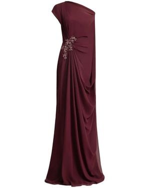 Gemy Maalouf Beaded Cape-Sleeve Dress - Purple