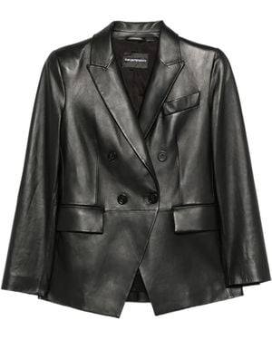 Emporio Armani Double-Breasted Leather Jacket - Black