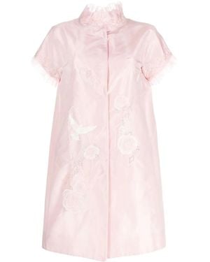 Shiatzy Chen Silk Embroidered Ruffle-Trim Coat - Pink
