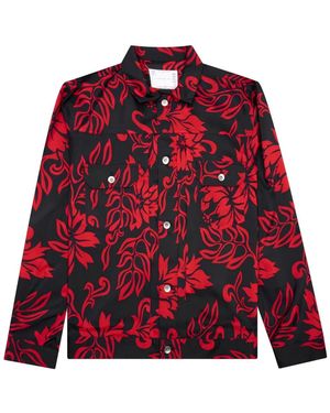 Sacai Leaf-Print Shirt Jacket - Red