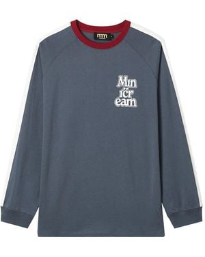 Mini Cream Raglan-Sleeve Logo-Print Top - Blue