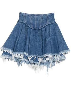 Versace Jeans Couture Layered Frayed-Edge Skirt - Blue