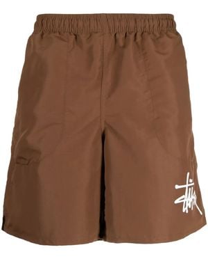 Stussy Logo-Print Bermuda Shorts - Brown