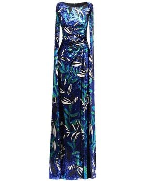 Gemy Maalouf Patterned Sequin-Details Maxi Dress - Blue