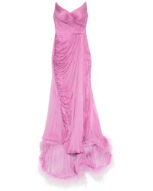 IRIS SERBAN Feather-Trimmed Pleated Maxi Dress - Pink