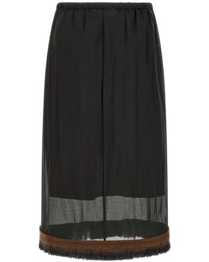 Tela Ophelia Fringed Layered Midi Skirt - Black