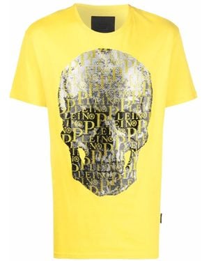 Philipp Plein Beaded Logo-Skull T-Shirt - Yellow