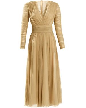 Ana Radu Ruched-Tulle Midi Dress - Natural
