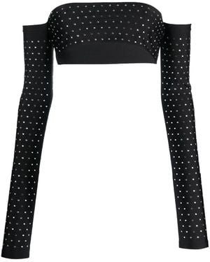ANDAMANE Rhinestone-Embellished Cropped Top - Black