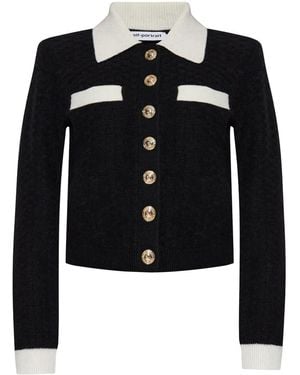 Self-Portrait Structured Sweater With-Tone Buttons - Schwarz