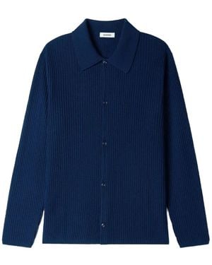 Sandro Ribgebreid Vest Met Shirtkraag - Blauw