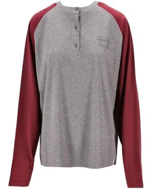 Miu Miu Buttoned Jersey Long-Sleeved T-Shirt - Grey