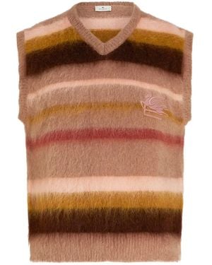 Etro Logo-Embroidered Mohair-Blend Sleeveless Jumper - Brown