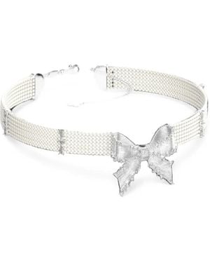 ShuShu/Tong X Yvmin Bow-Detail Beaded Necklace - White