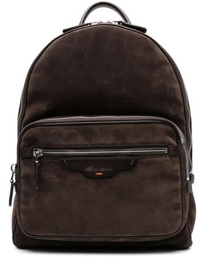 Santoni Suede Leather Backpack - Black