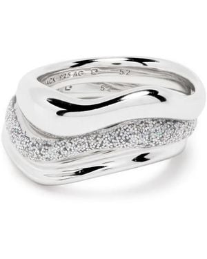 Maria Black Aura Opal Glitter-Detail Ring Stack - White