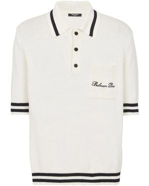 Balmain Polo-Strick-Logo - Weiß