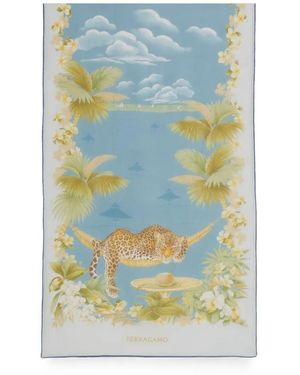 Ferragamo Jungle-Print Silk Scarf - Blue