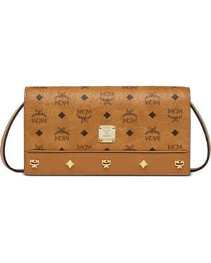 MCM Large Pina Visetos Studded Shoulder Bag - Brown