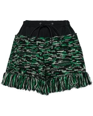 Sacai Fringed-Edge Knitted Shorts - Green