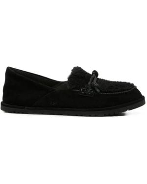UGG Zora Shearling-Trim Bow Loafers - Black