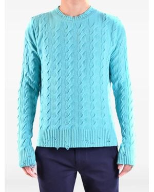 Laneus Distressed Cable-Knit Sweater - Blue