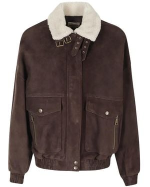 Semicouture Gloria Buckle-Detail Shearling-Collar Jacket - Brown