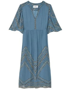 Ba&sh Pacifica Geometric-Print V-Neck Midi Dress - Blue