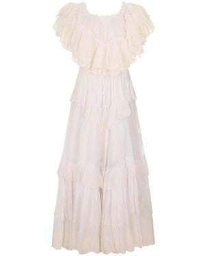 Chloé Ruffled Lace-Embroidered Maxi Dress - White