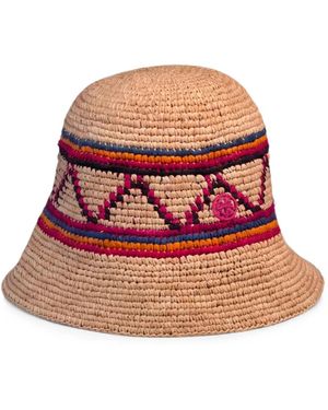 Ruslan Baginskiy Geometric-Pattern Straw Bucket Hat - Red