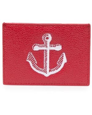 Thom Browne Anchor-Embroidered Leather Cardholder