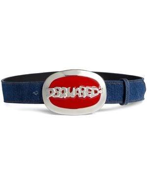 DSquared² Logo-Buckle Denim Belt - Red