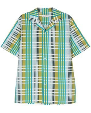 Lanvin Check Pattern Cotton Camp Collar Shirt - Green