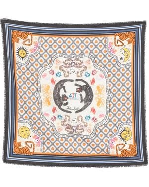 Faliero Sarti Vivere Graphic-Print Frayed Scarf - White