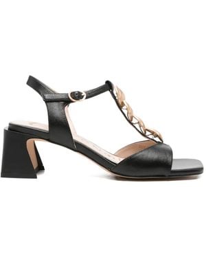 CafeNoir Chain-Detail Leather Sandals - White