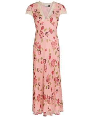 RIXO London Floral Lace Midi Dress - Pink