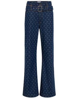 Marine Serre Belted Straight Jeans High-Waisted Straight Denim - Blue