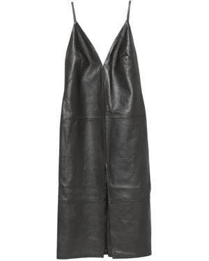 Erika Cavallini Semi Couture Augusta Leather V-Neck Midi Dress - Black