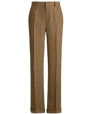 Polo Ralph Lauren Glen Plaid Linen Tweed Straight Trousers - Natural