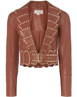 Temperley London Lambskin Cropped Studded Moto Jacket - Brown