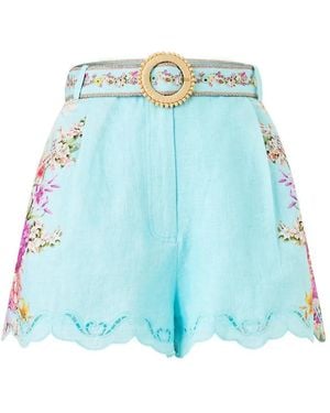 CAMILLA Tuck Front Floral Print Shorts - Blue