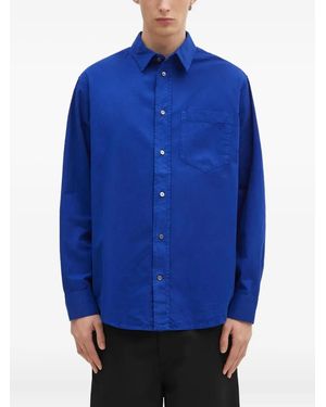 WOOD WOOD Long-sleeve Collared-neckline Shirt - Blue