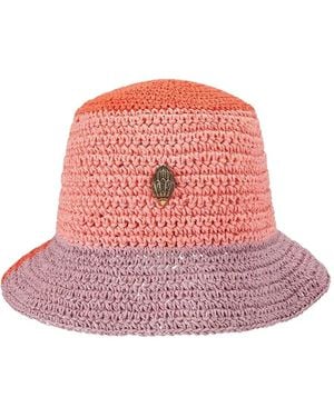 Kurt Geiger Eagle-Plaque Raffia Bucket Hat - Pink