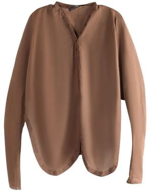 Cortana Button-Detailed Curved-Hem Shirt - Brown