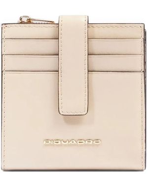 Piquadro Logo-Plaque Leather Cardholder - Natural