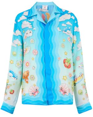 CASABLANCA Kawaii Motif Silk Shirt - Blue