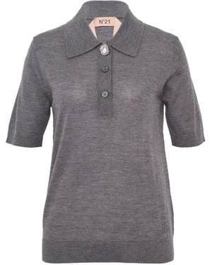 N°21 Polo Con Botones Y Apliques - Gris