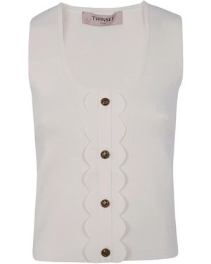 Twinset スカラップディテール リブトップ - ホワイト