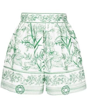 Elie Saab Floral-Print High-Waist Shorts - Green